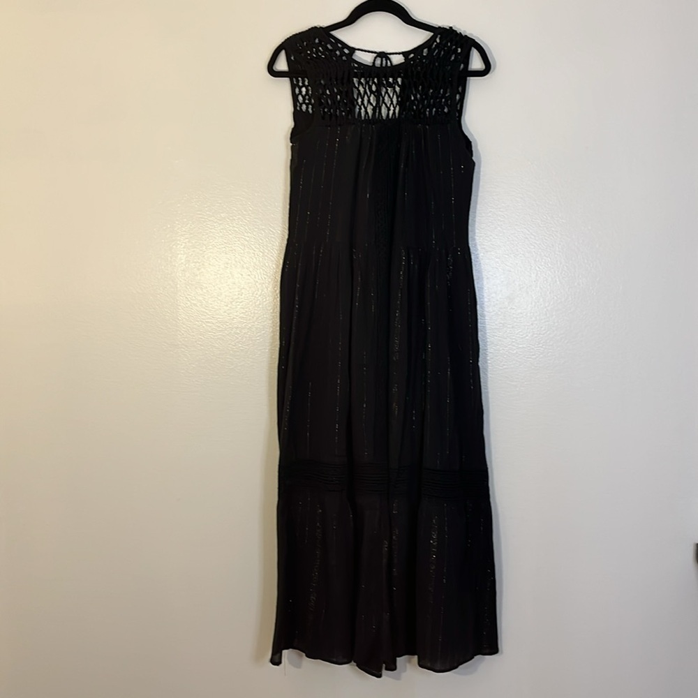 Maeve | Abilene tiered ruffle maxi dress Crochet top gold stripe Women’s size XS - Picture 3 of 12